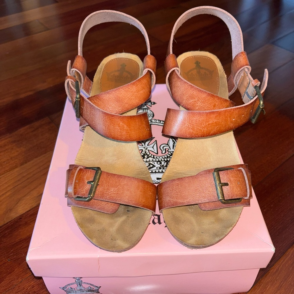 Crown Vintage Brown Leather Sandals with Buckle Straps